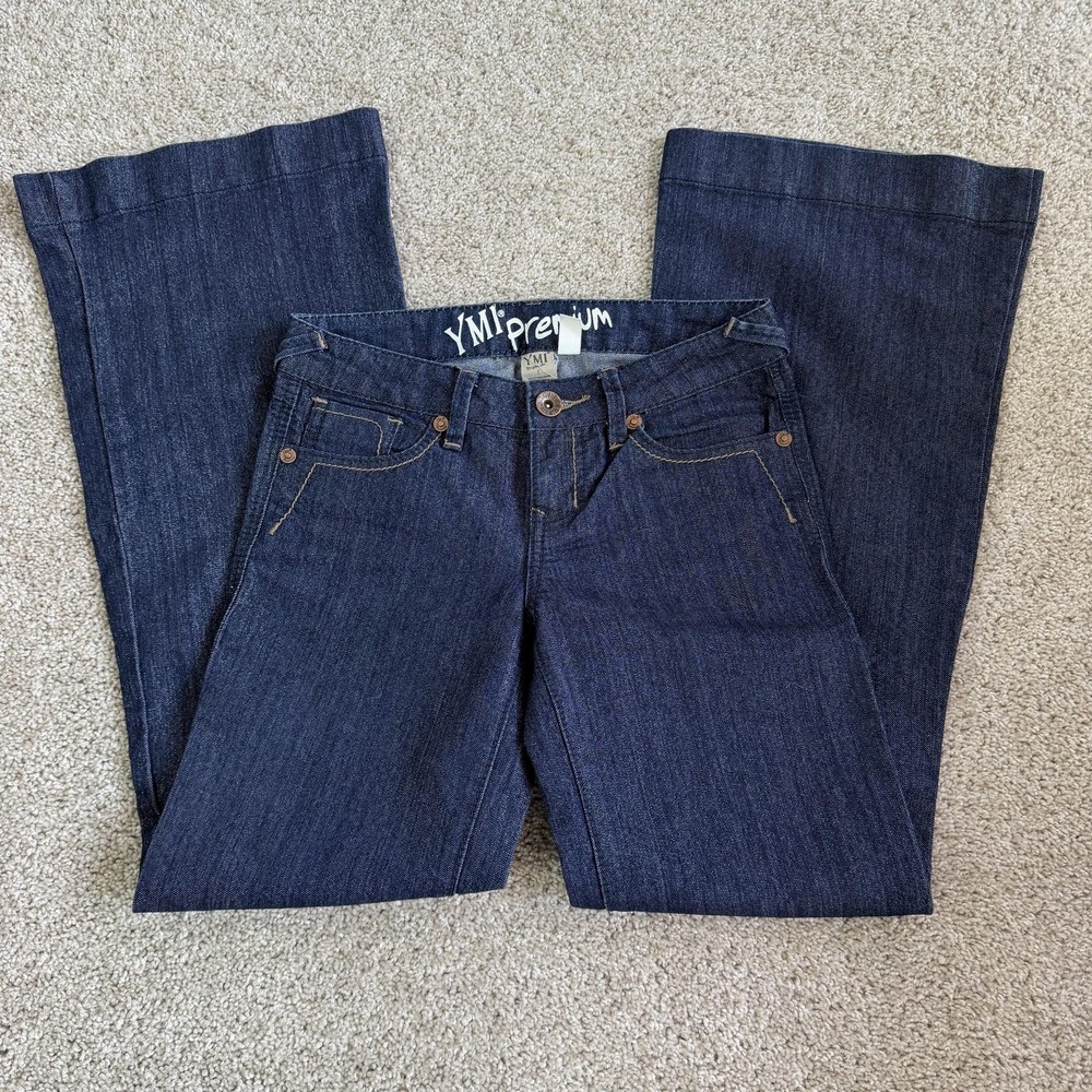 Y2K YMI Premium Flare Jeans Womens 11 Dark Wash Blue Denim Wide Leg Casual Pants